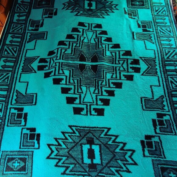 VTG Ibena Reversible Southwestern Blanket Tribal Design 58"x73" Made In Turkey - Picture 5 of 12